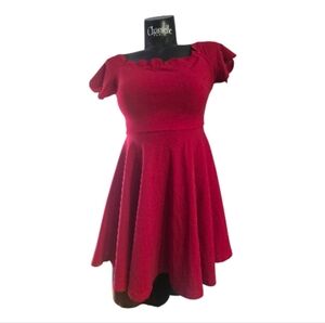 Red, off-the-shoulder, short skater-style dress Christmas